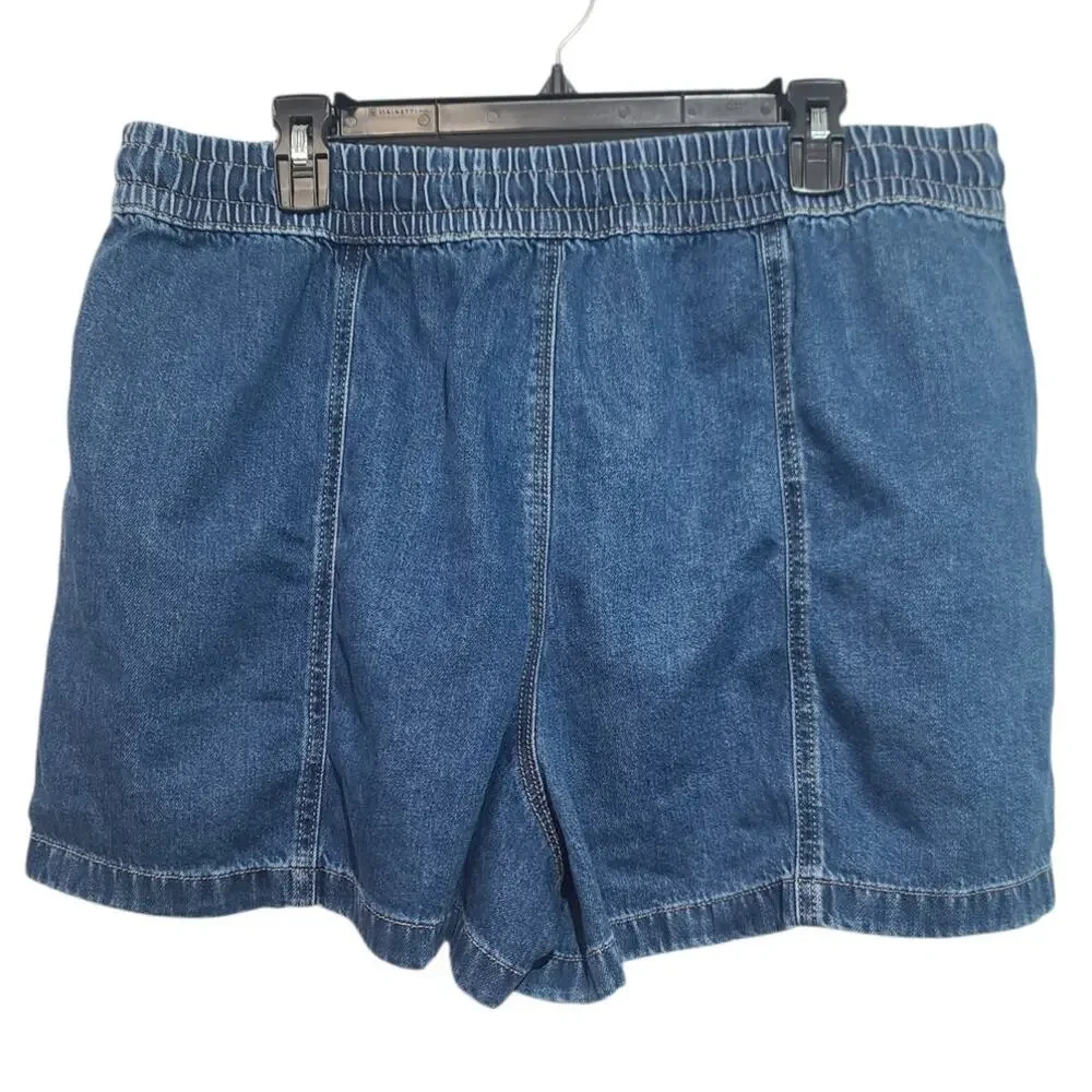 LOFT Denim Pull On Shorts 16 33 NWT Elastic Tie Waist Pocket Cotton Blend